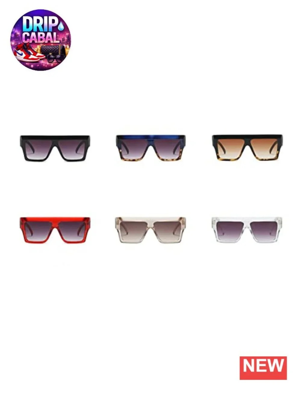 Oversized Flat Top Sunglasses Square Rimless UV400 Plastic Frame Women Men